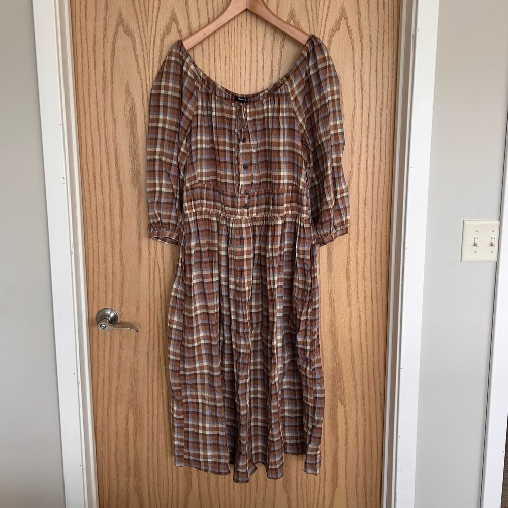 Madewell Brown Plaid Midi Dress